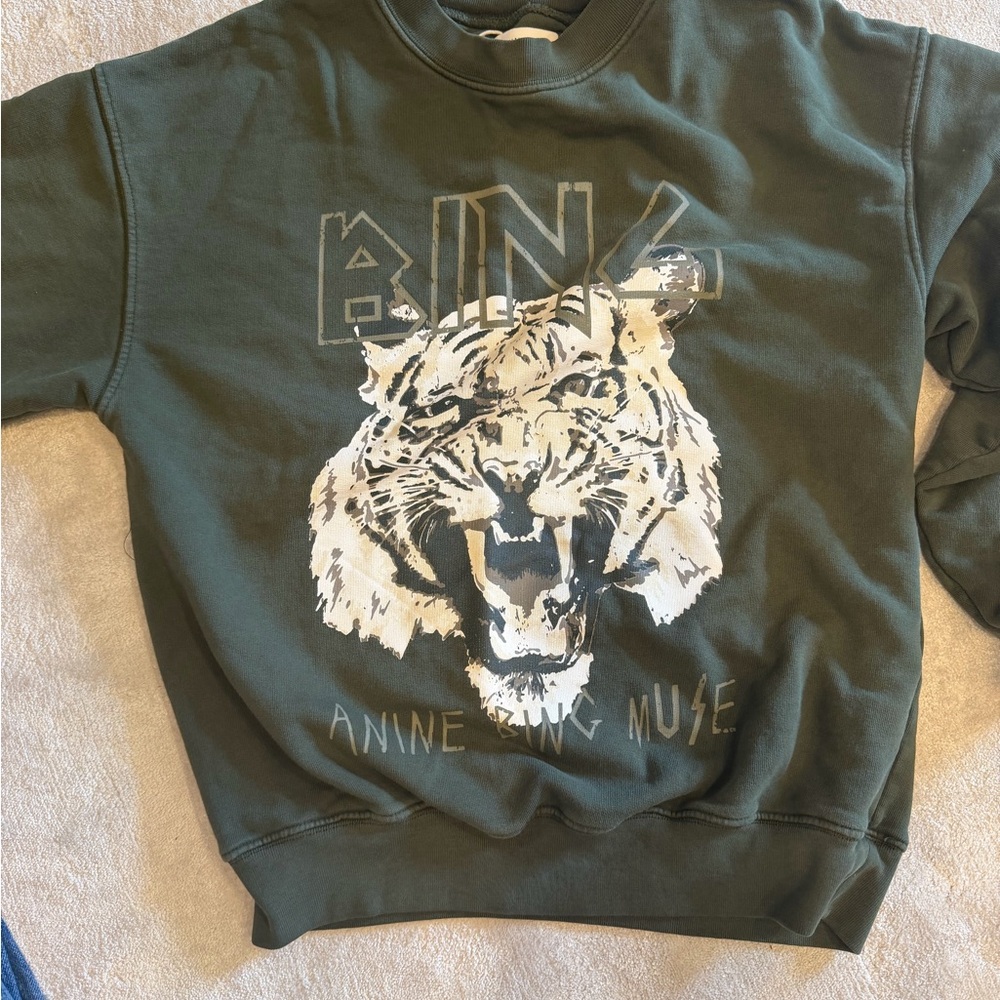 Anine Bing Olive Green Tiger Graphic Sweatshirt